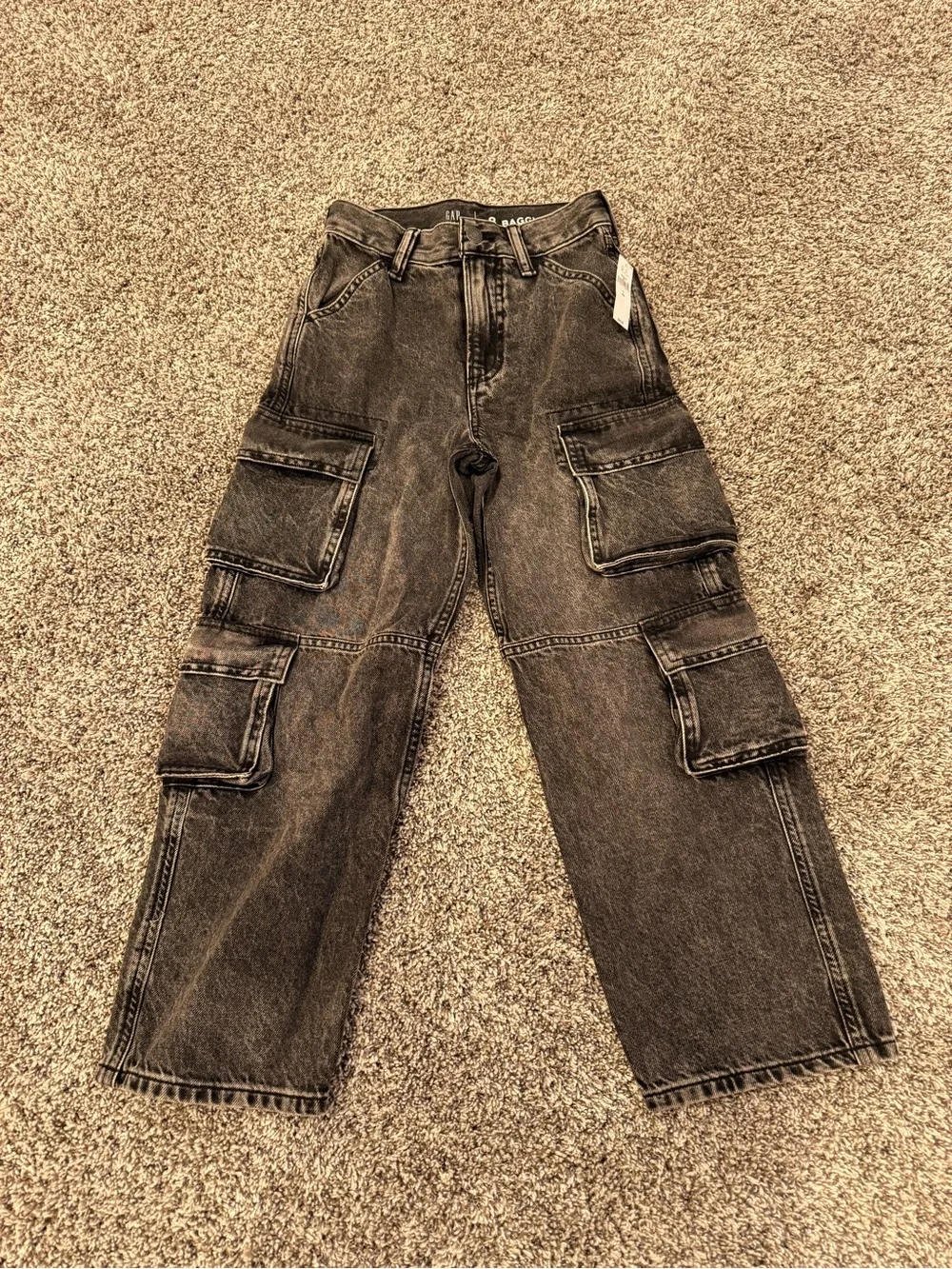 GAP Kids Baggy Cargo Jeans Black Wash Size 8 Slim NWT $59.95